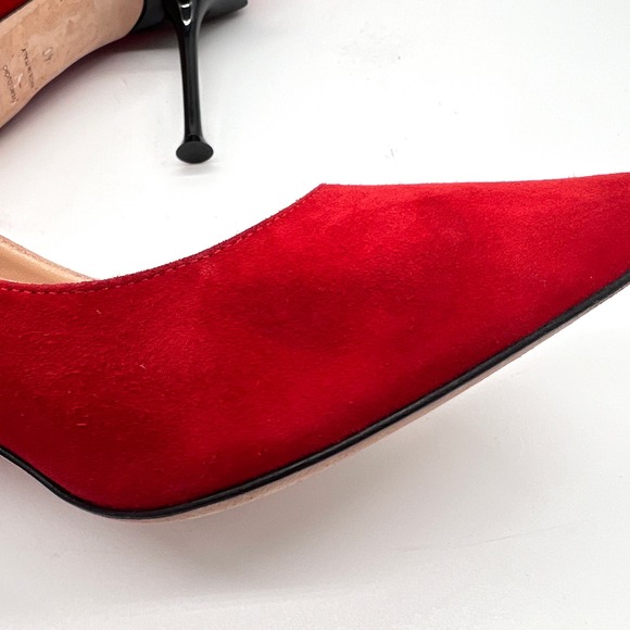SERGIO ROSSI Shoes Womens 40 Red Suede Milano Pump Pointy Toe Heels Stiletto - Picture 8 of 13